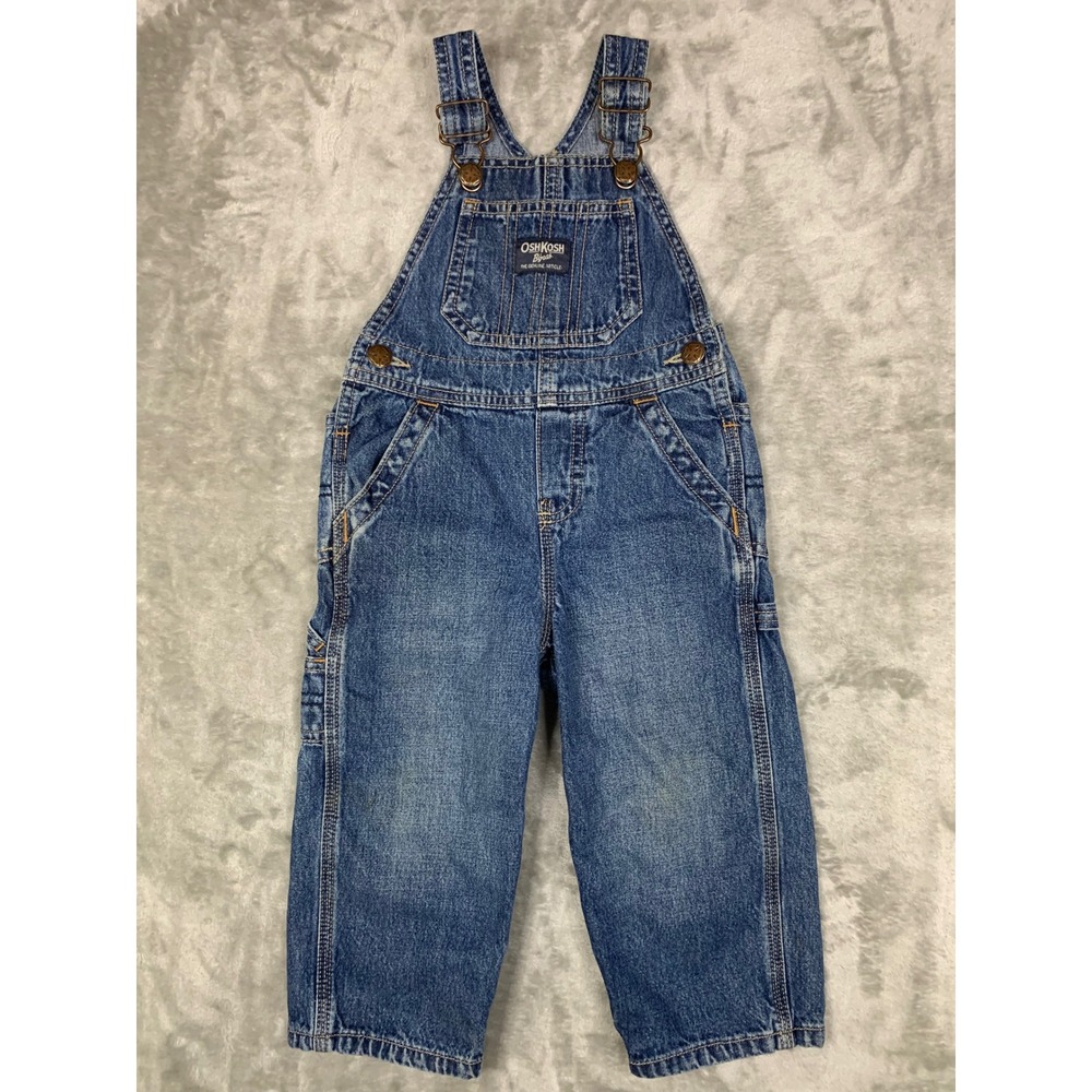 OshKosh Bgosh Vestbak Toddler Denim Carpenter Overalls 24 Months Blue Snaps Play